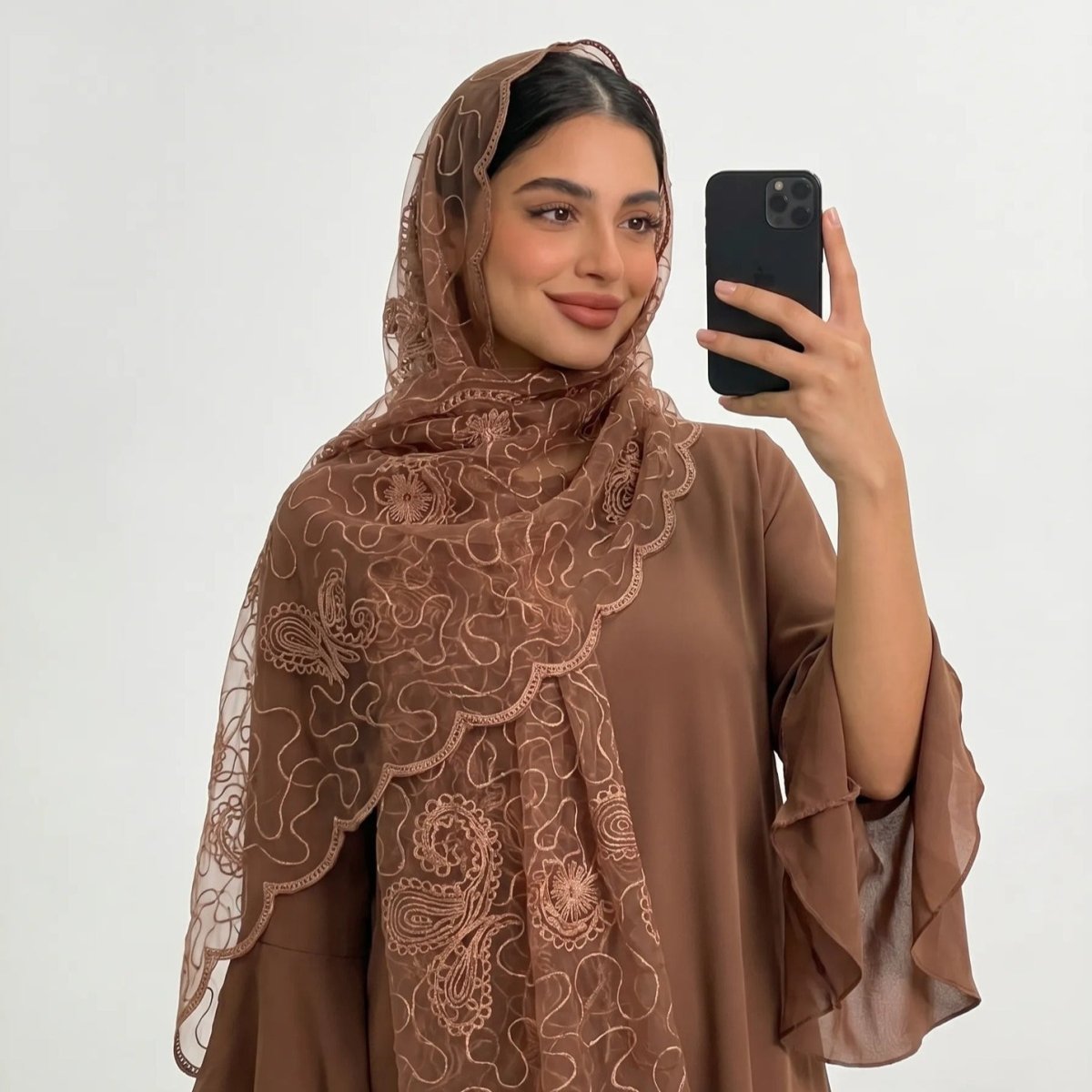 Floral Lace Embroidered Mesh Hijab(MH235)