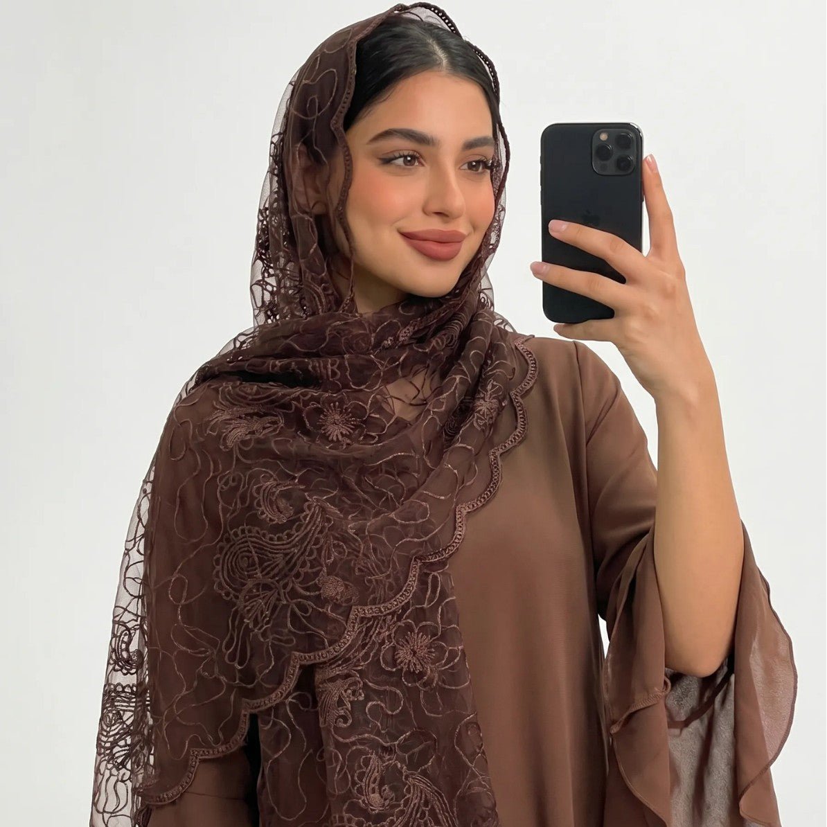 Floral Lace Embroidered Mesh Hijab(MH235)