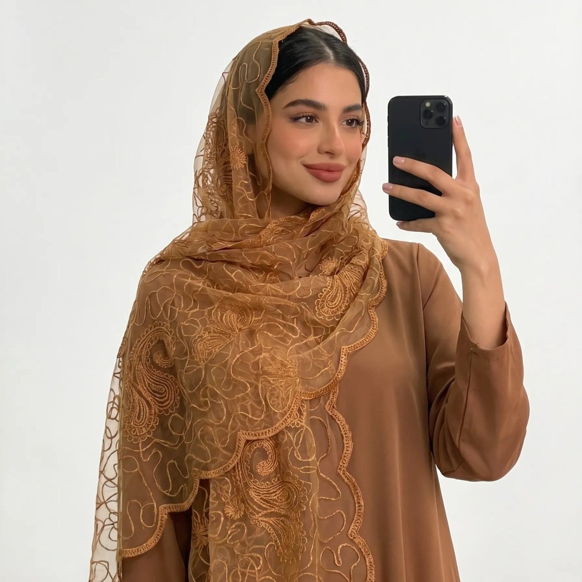 Floral Lace Embroidered Mesh Hijab(MH235)