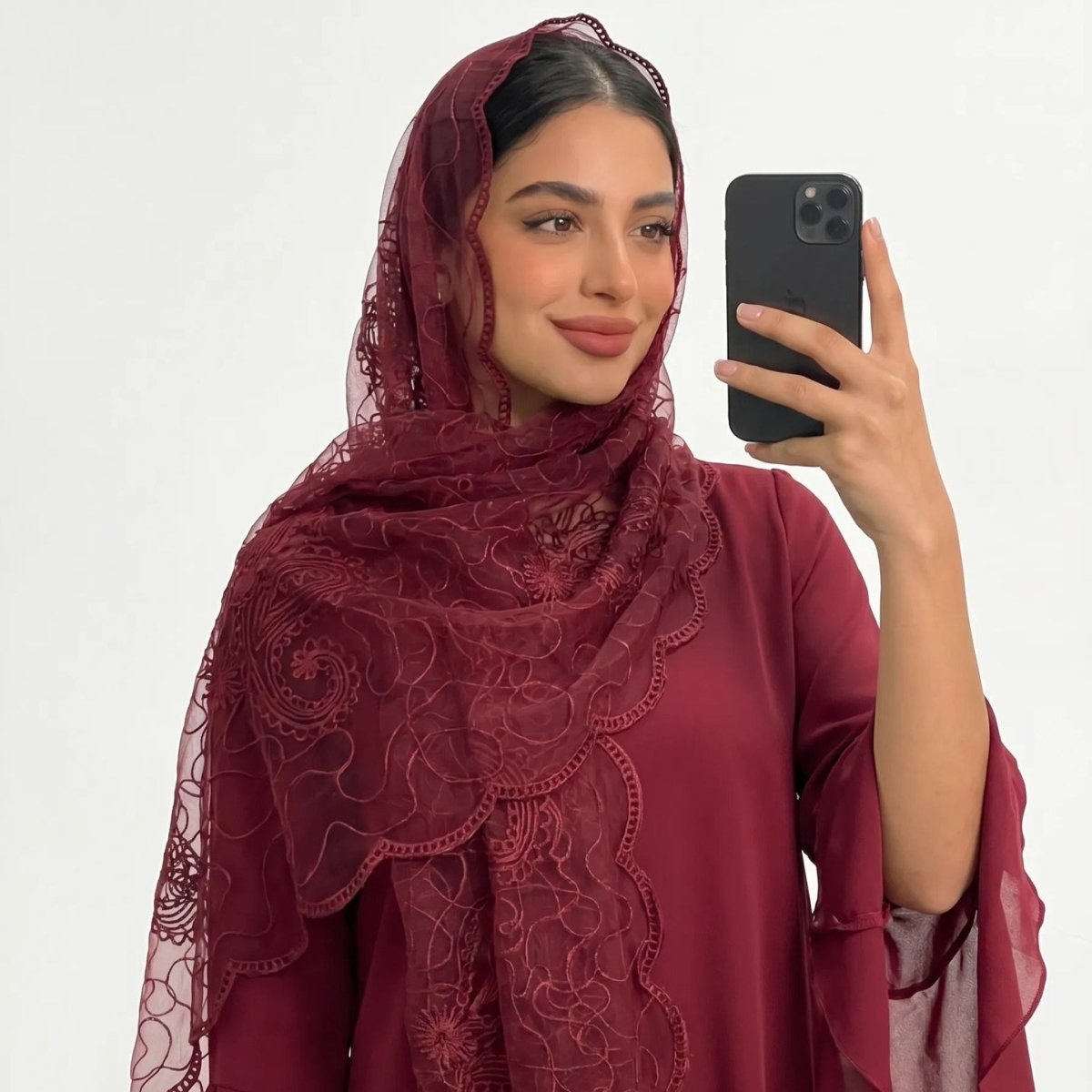 Floral Lace Embroidered Mesh Hijab(MH235)