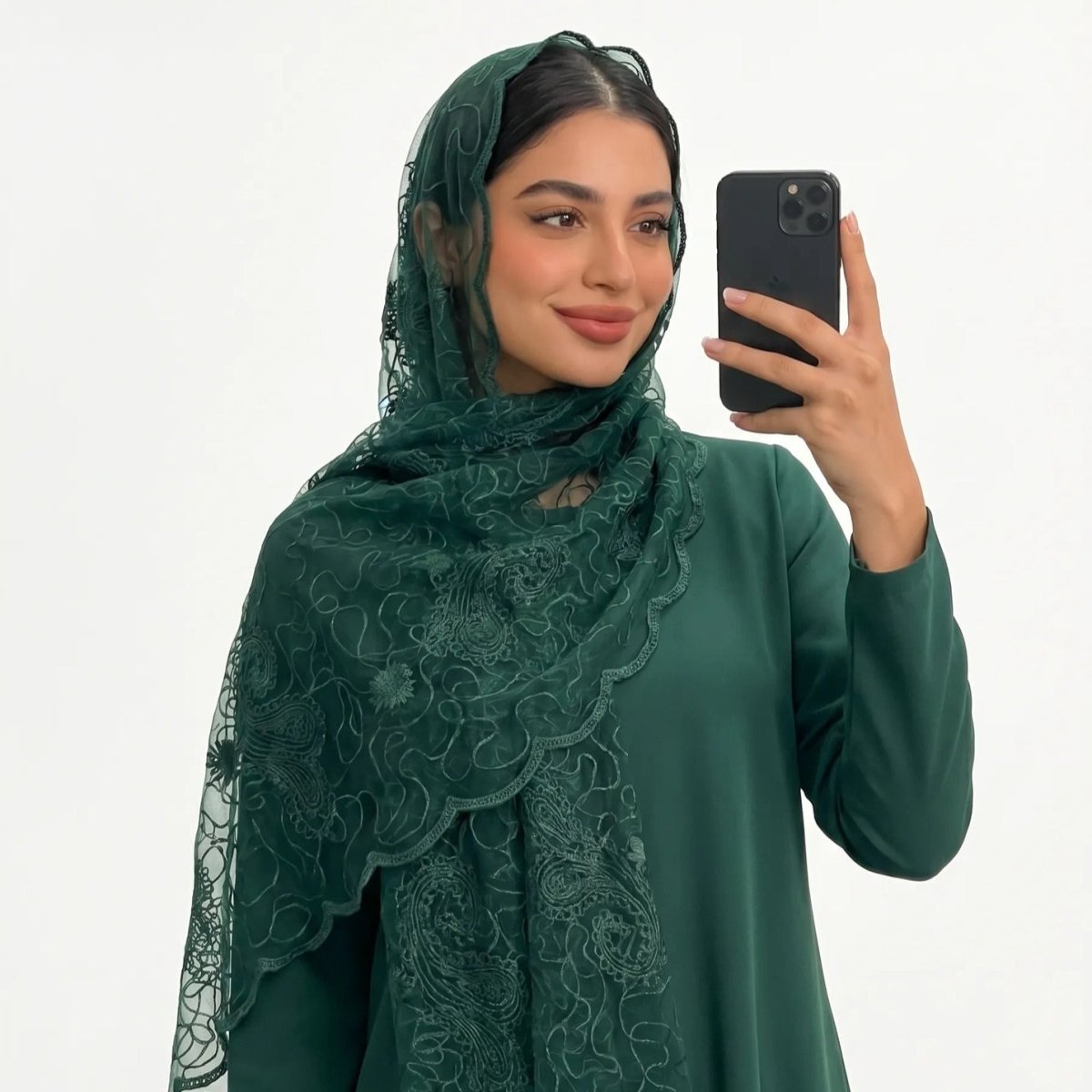 Floral Lace Embroidered Mesh Hijab(MH235)