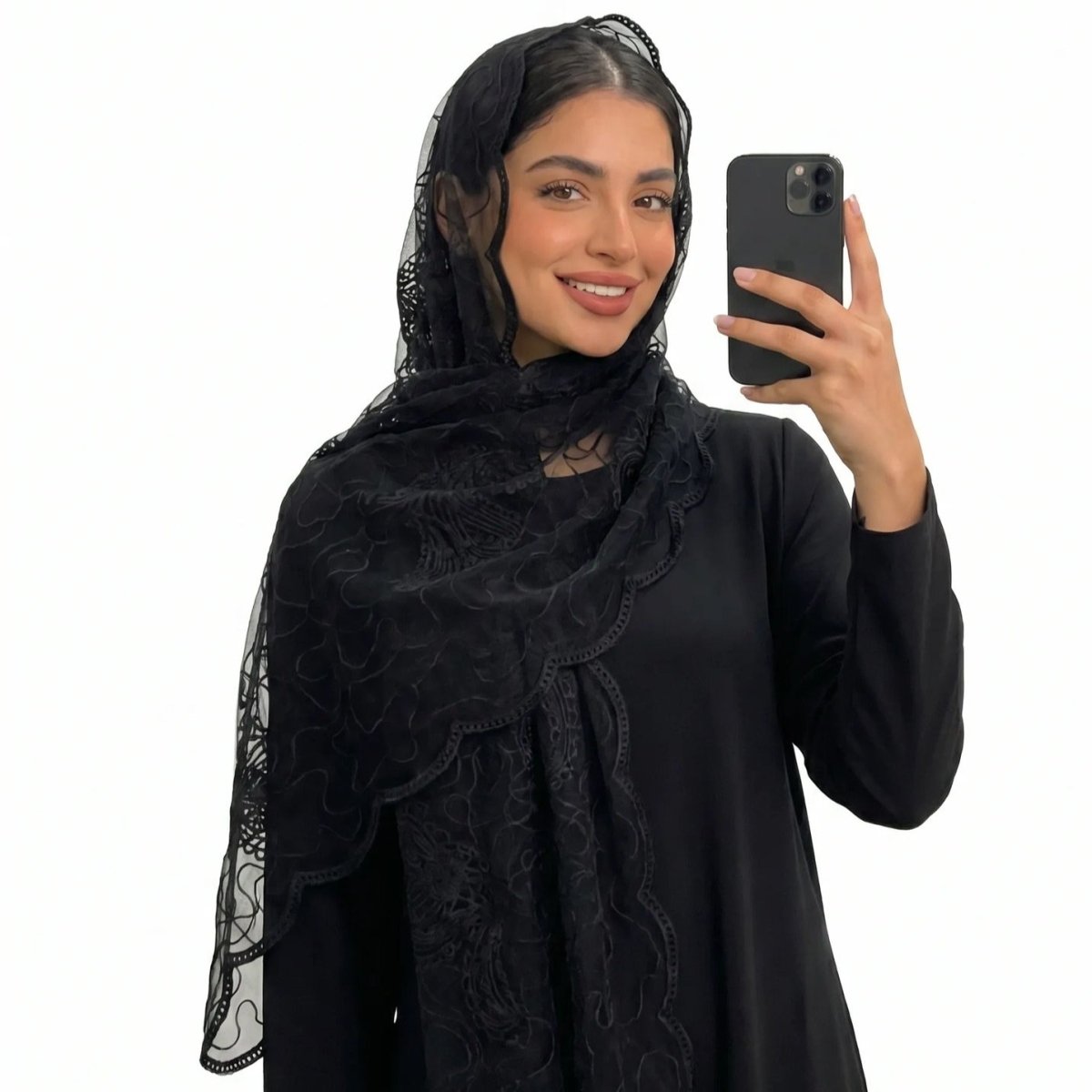 Floral Lace Embroidered Mesh Hijab(MH235)