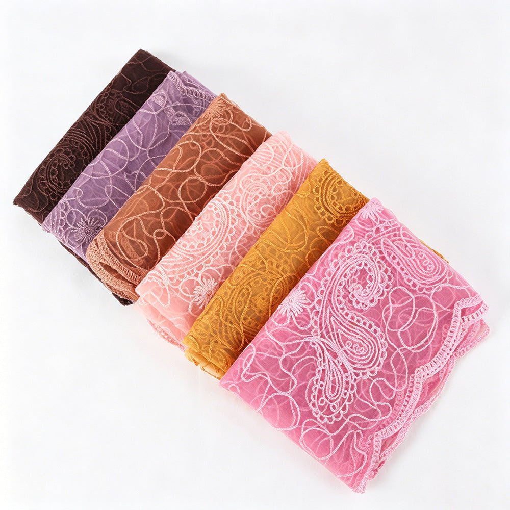 Floral Lace Embroidered Mesh Hijab(MH235)