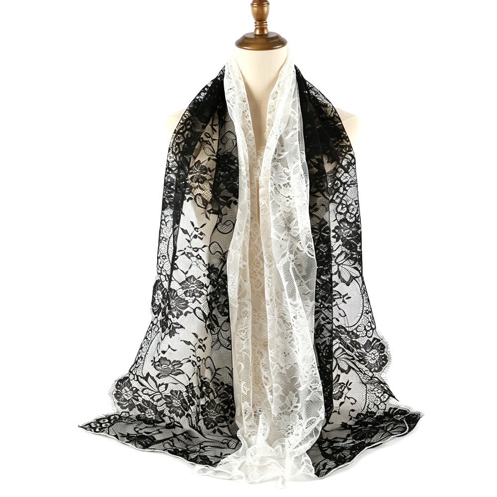Floral Lace Hijab with Eyelash Fringe Edge(MH237)