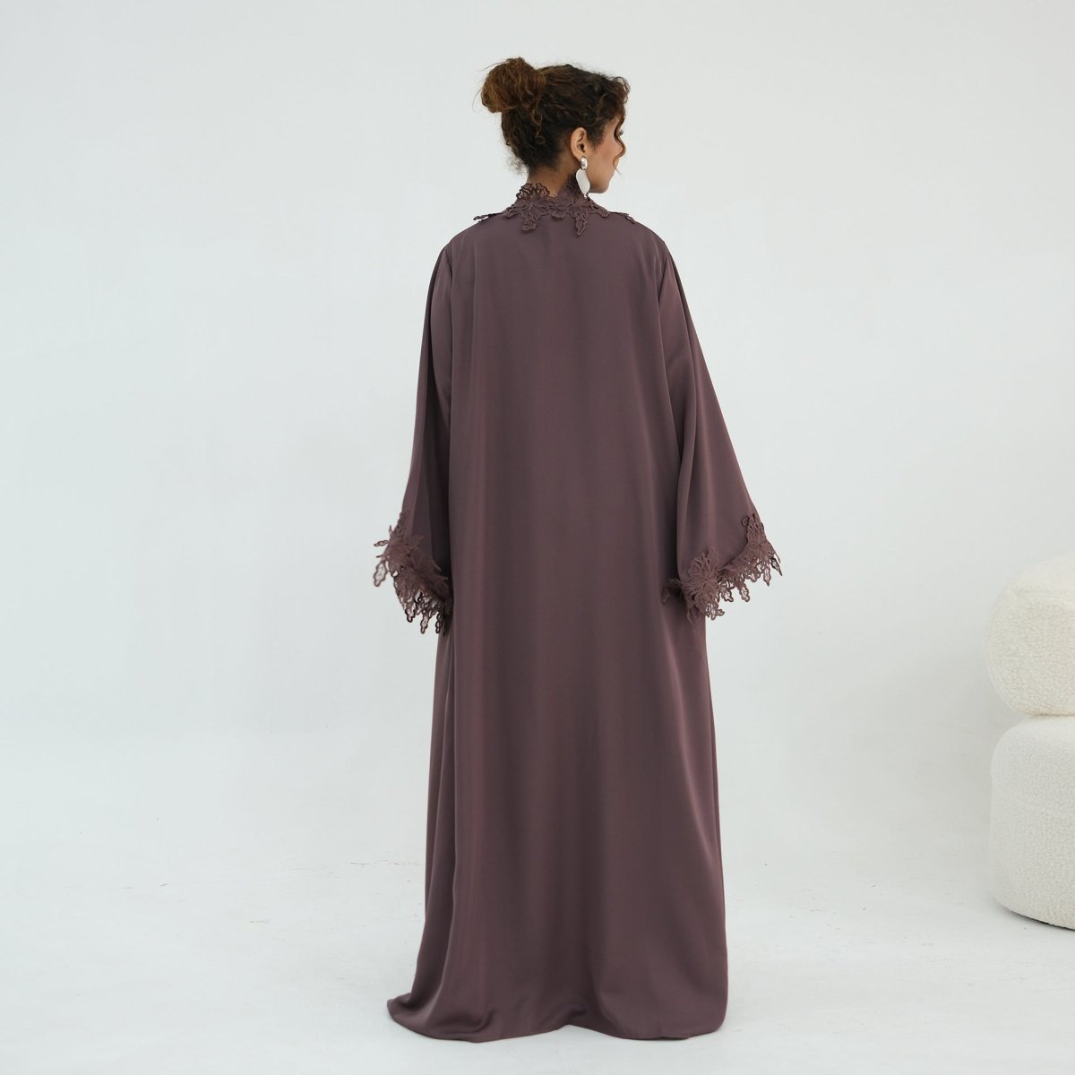 Floral Lace Trim Open Abaya & Sleeveless Inner Dress Set(MOA312)