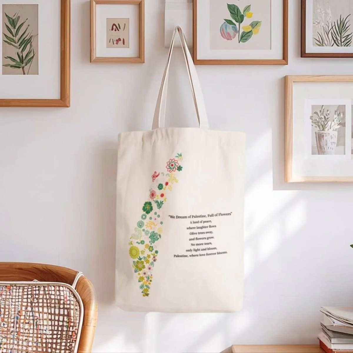 Floral Palestine Tote Bag – Love Forever Blooms (MAC236) | Free Gift