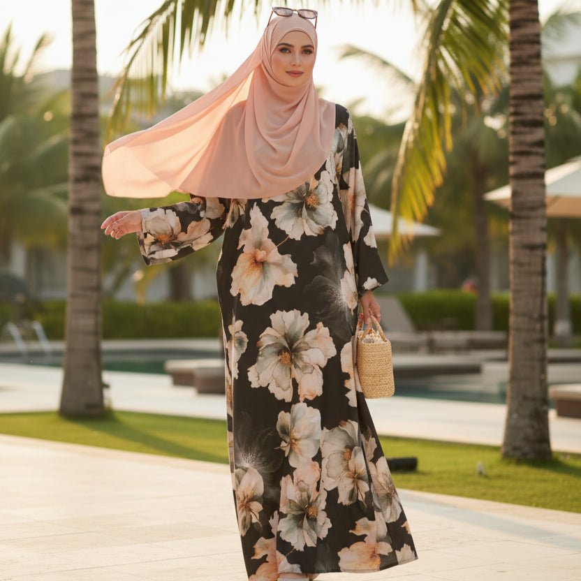 Floral Print Abaya with Bell Sleeves(MA332)