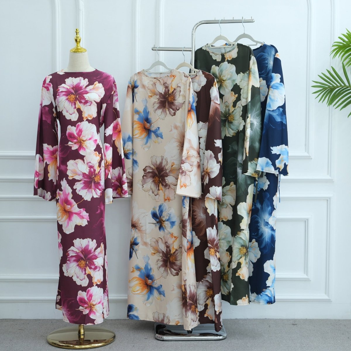 Floral Print Abaya with Bell Sleeves(MA332)