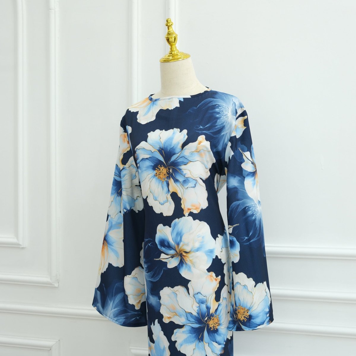 Floral Print Abaya with Bell Sleeves(MA332)