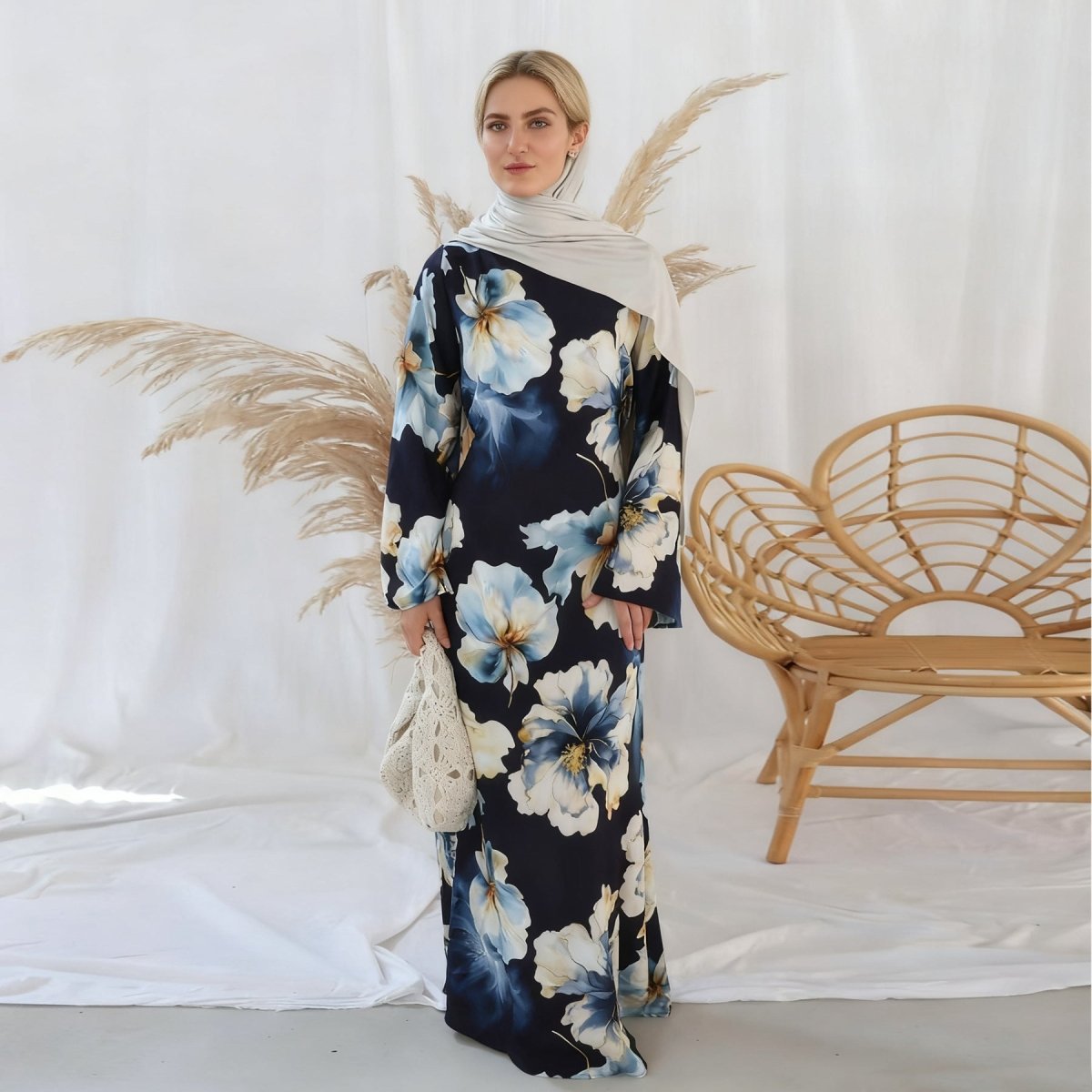 Floral Print Abaya with Bell Sleeves(MA332)