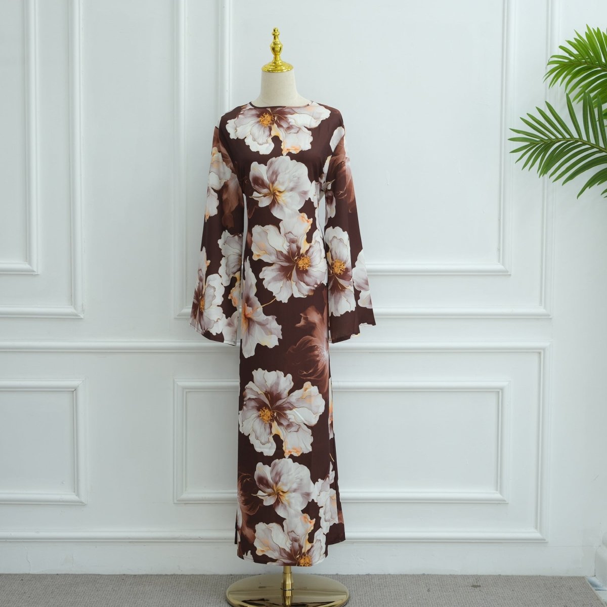 Floral Print Abaya with Bell Sleeves(MA332)