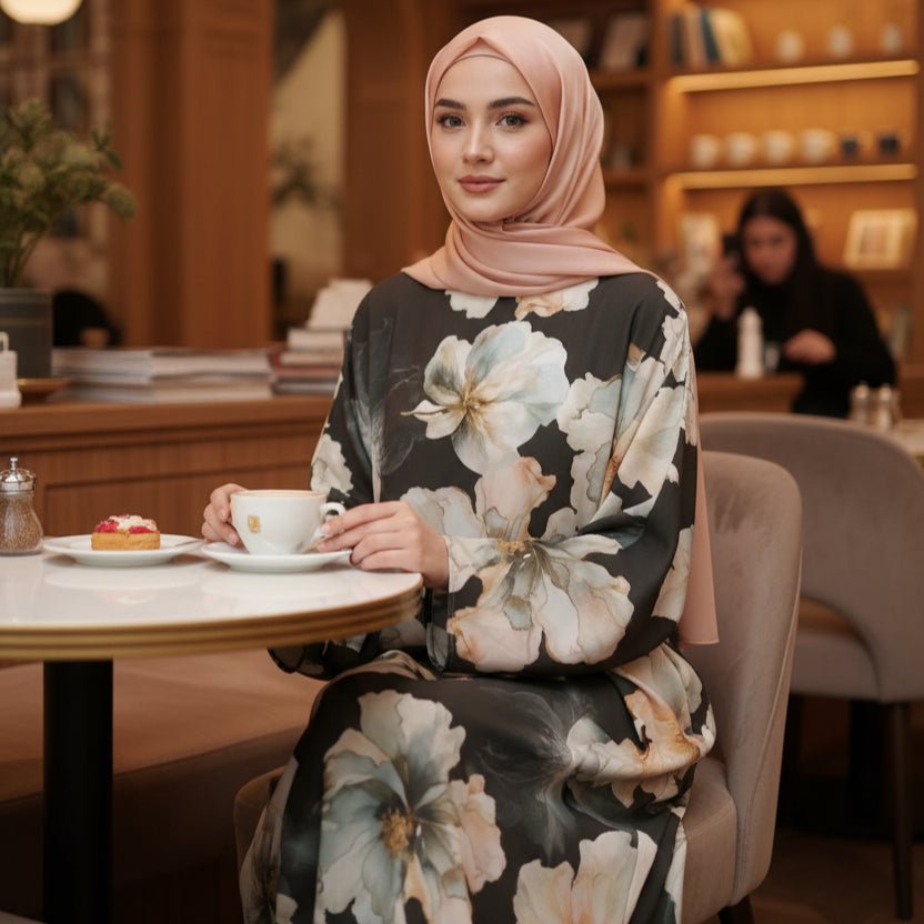 Floral Print Abaya with Bell Sleeves(MA332)