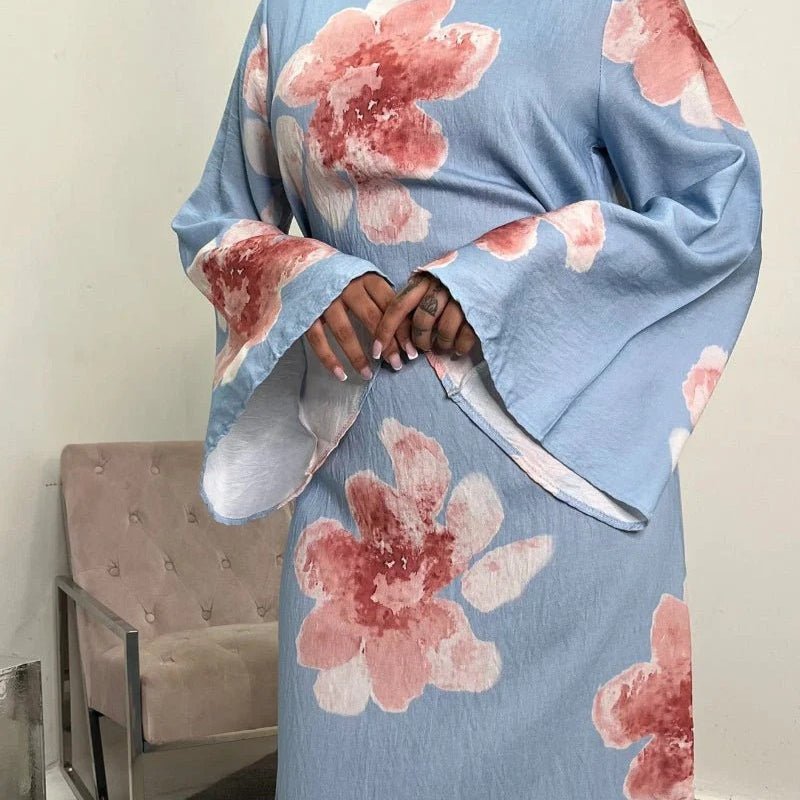 Floral Print Bell Sleeve Maxi Dress Abaya (MA214)