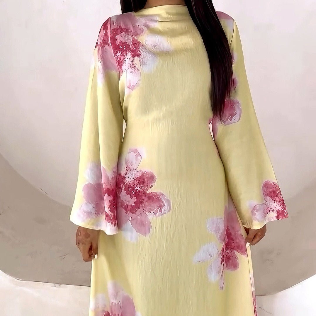Floral Print Bell Sleeve Maxi Dress Abaya (MA214)