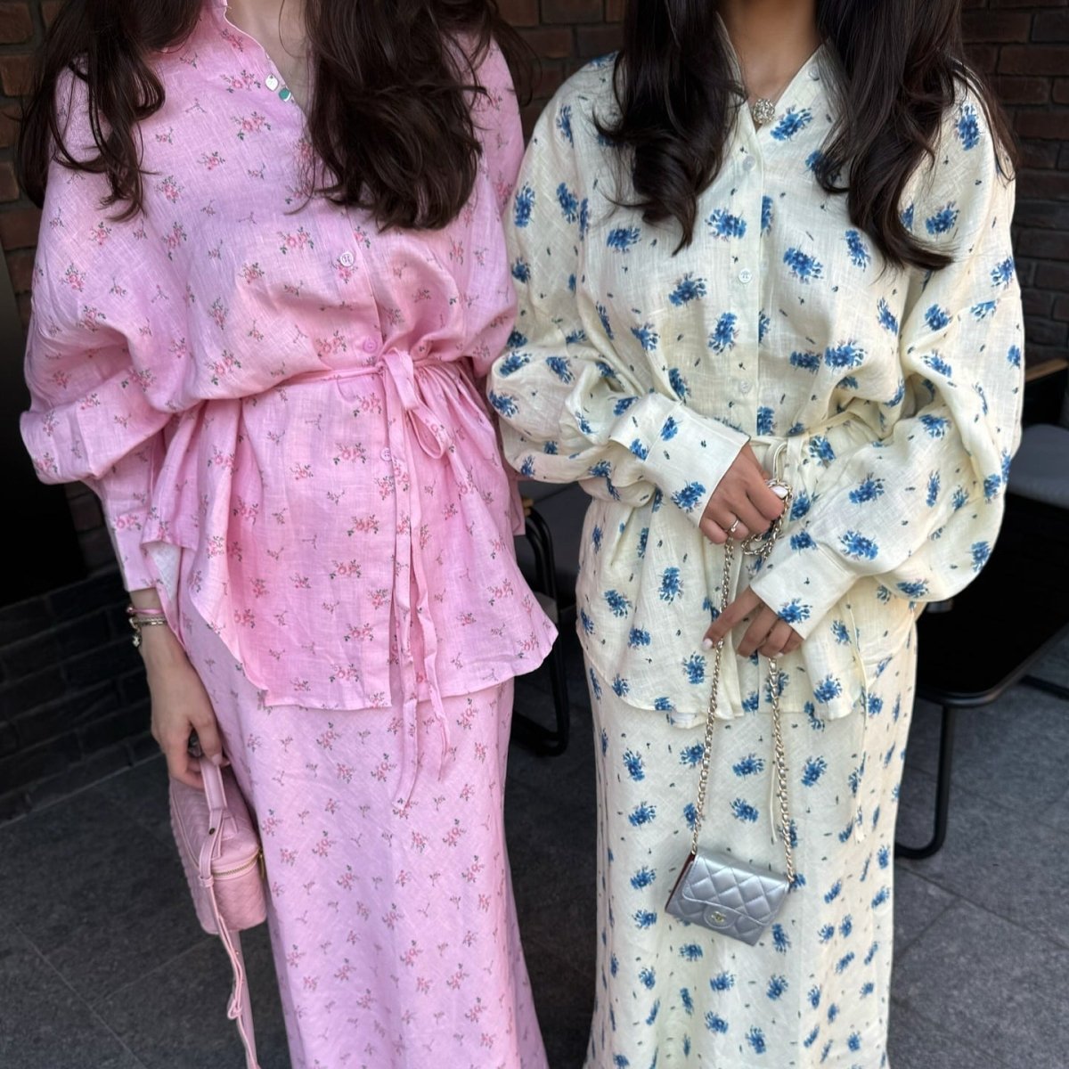 Floral Print Cardigan & Maxi Skirt Set(MS380)