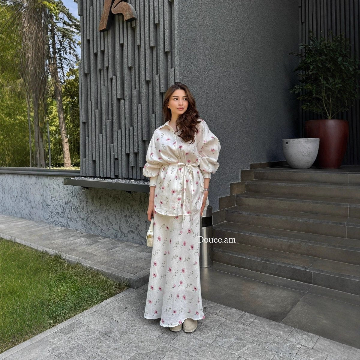 Floral Print Cardigan & Maxi Skirt Set(MS380)