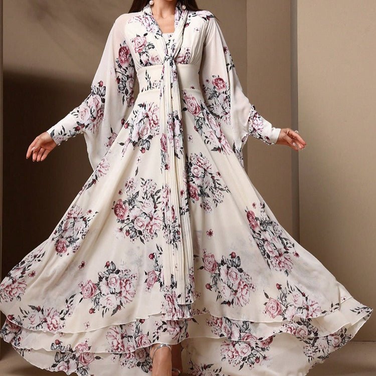 Floral Print Chiffon Kimono Dress(MS371)