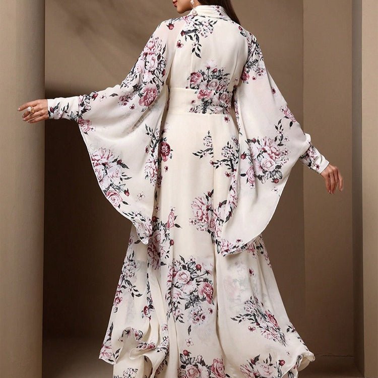 Floral Print Chiffon Kimono Dress(MS371)