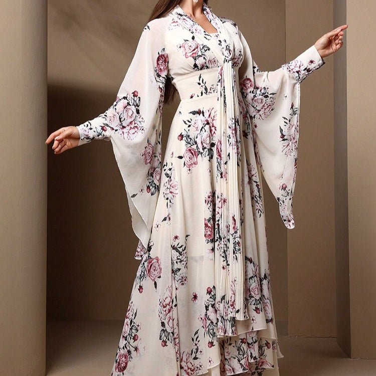 Floral Print Chiffon Kimono Dress(MS371)
