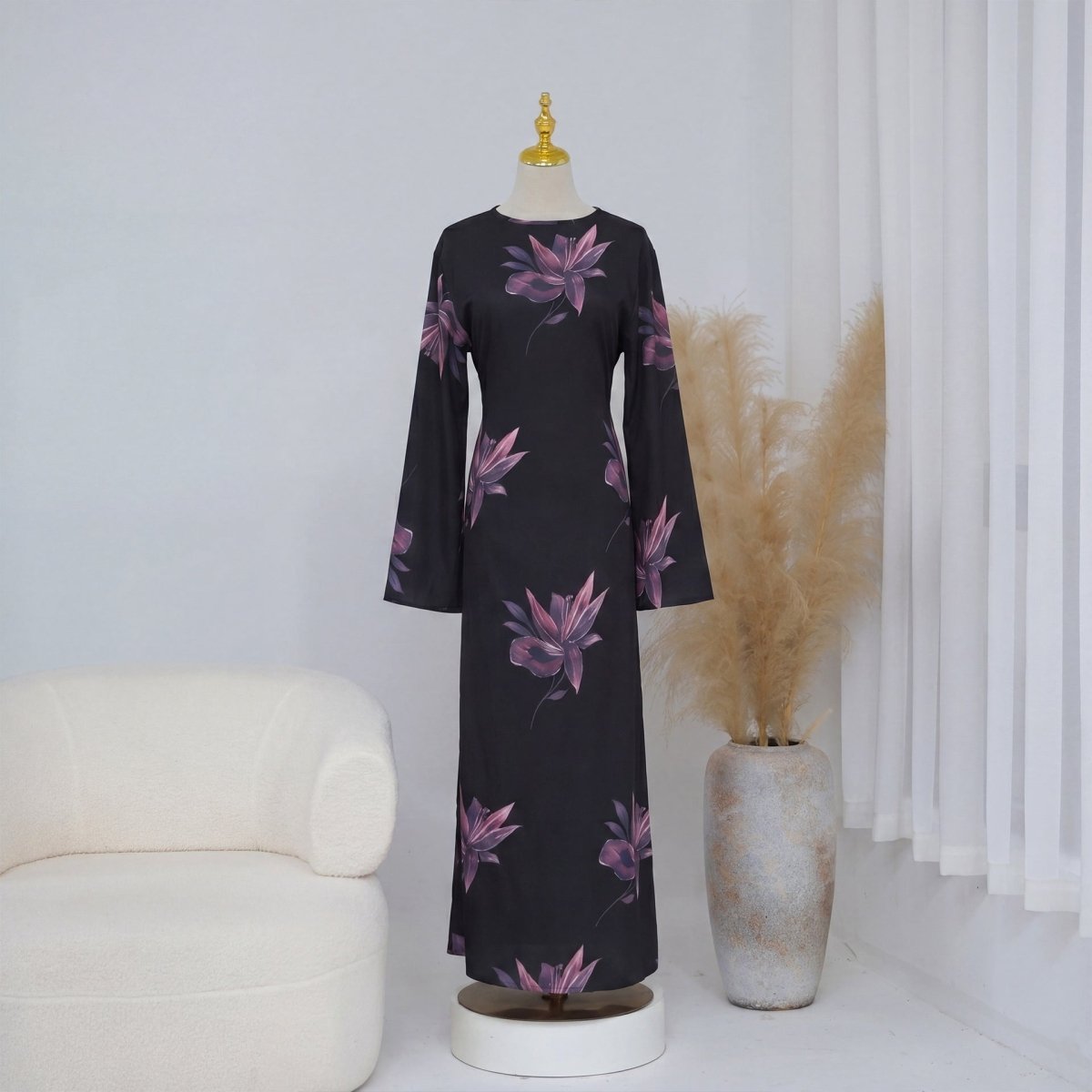 Floral Print Maxi Dress with Cape Sleeves(MS440)