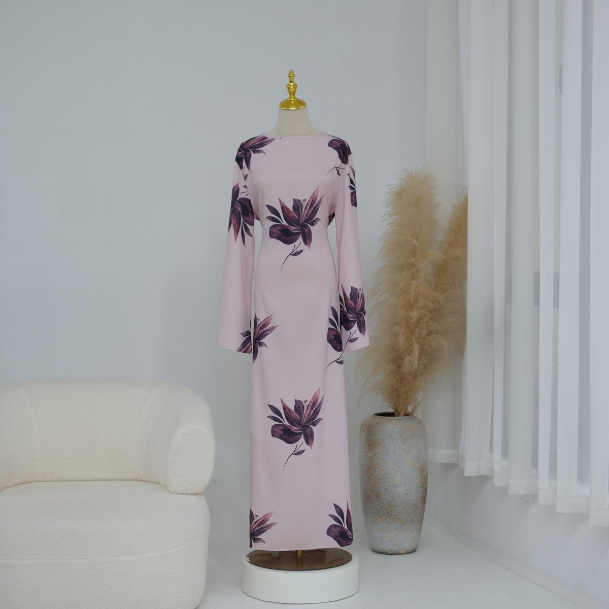 Floral Print Maxi Dress with Cape Sleeves(MS440)
