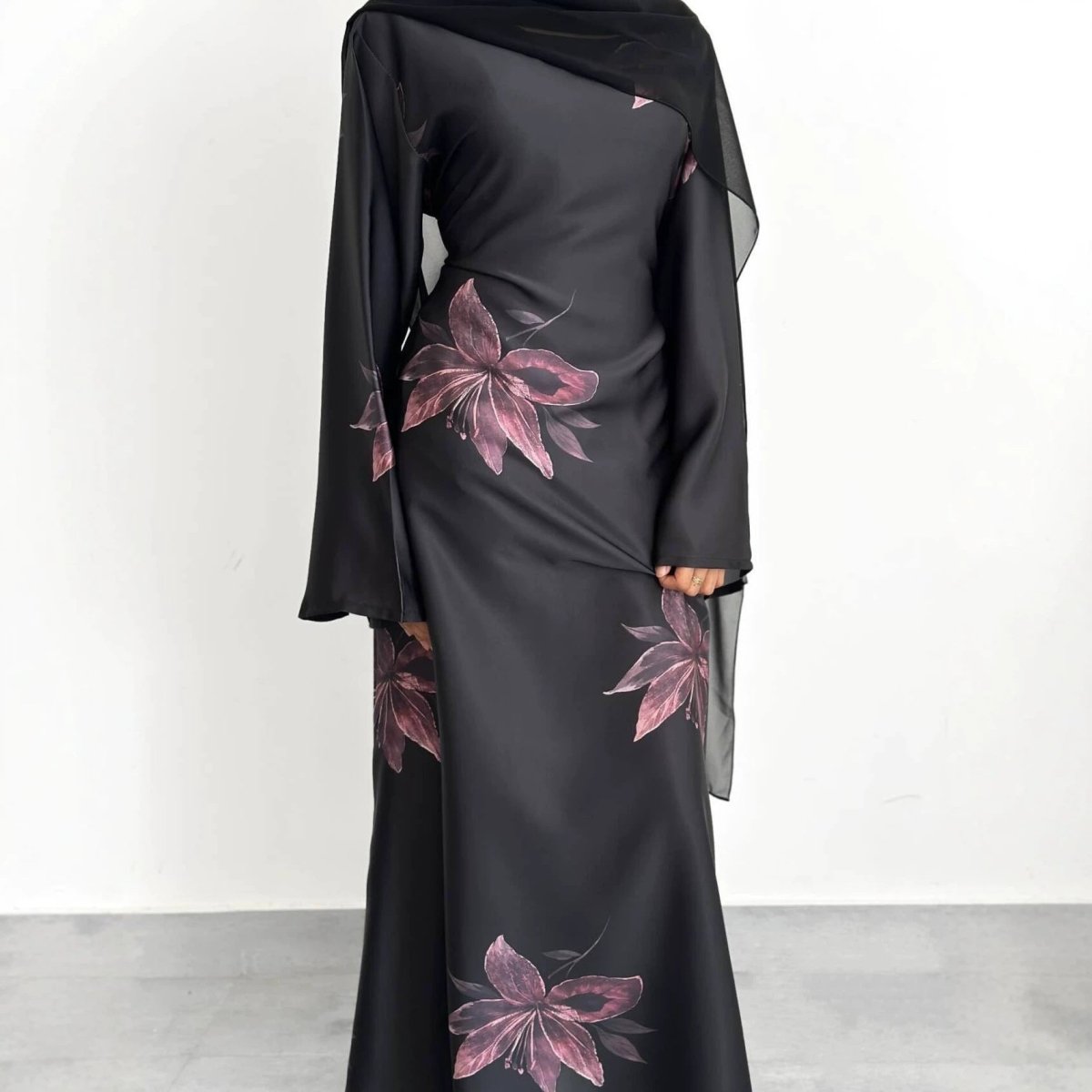 Floral Print Maxi Dress with Cape Sleeves(MS440)