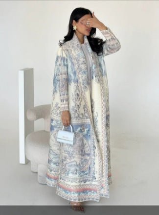 Floral Print Muslim Trench Coat - Modest Commuter Jacket Cape Robe(MOA212)