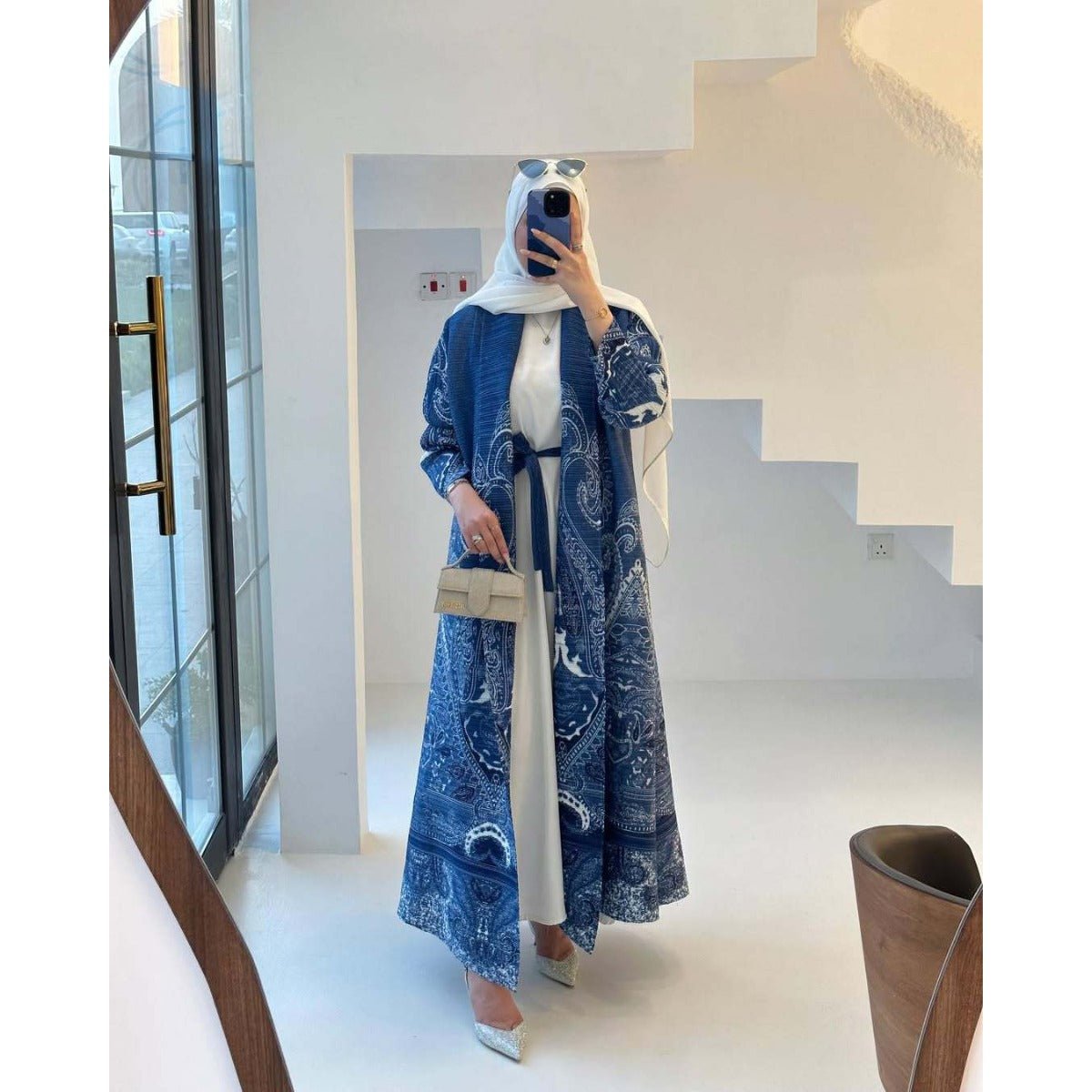 Floral Print Muslim Trench Coat - Modest Commuter Jacket Cape Robe(MOA212)