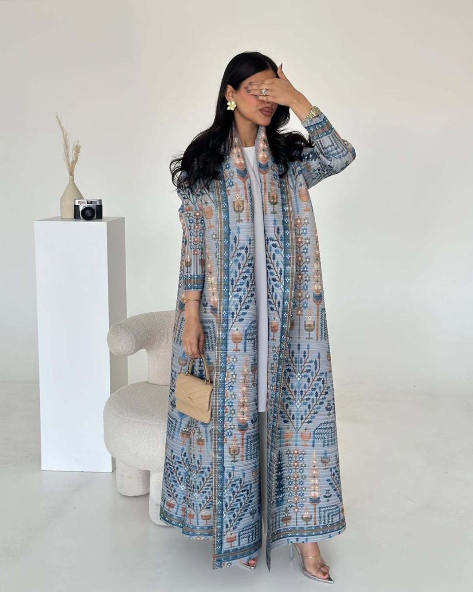 Floral Print Muslim Trench Coat - Modest Commuter Jacket Cape Robe(MOA212)