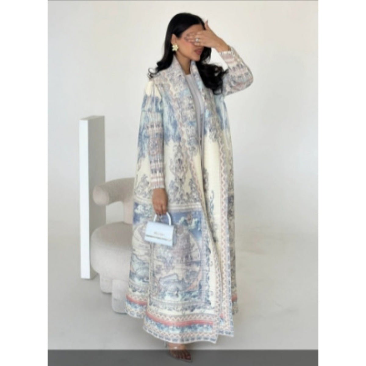 Floral Print Muslim Trench Coat - Modest Commuter Jacket Cape Robe(MOA212)