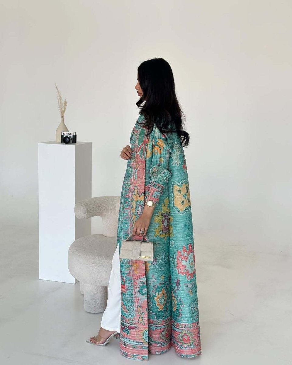Floral Print Muslim Trench Coat - Modest Commuter Jacket Cape Robe(MOA212)