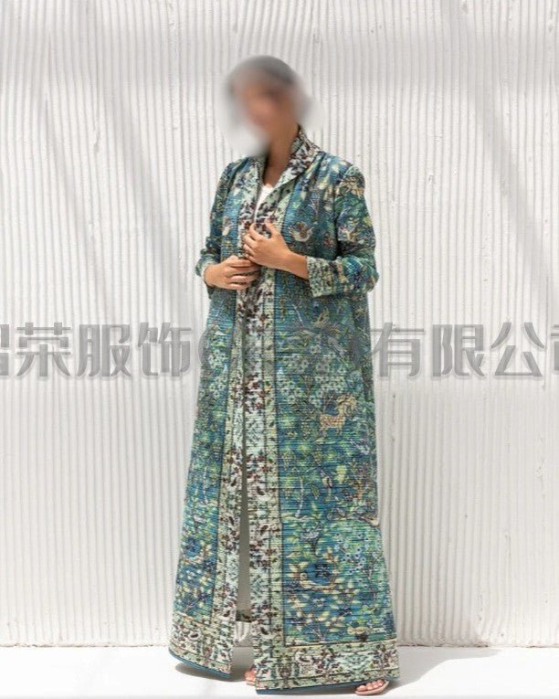 Floral Print Muslim Trench Coat - Modest Commuter Jacket Cape Robe(MOA212)