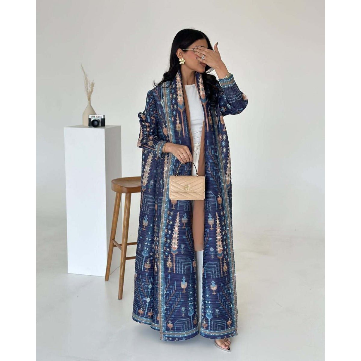 Floral Print Muslim Trench Coat - Modest Commuter Jacket Cape Robe(MOA212)