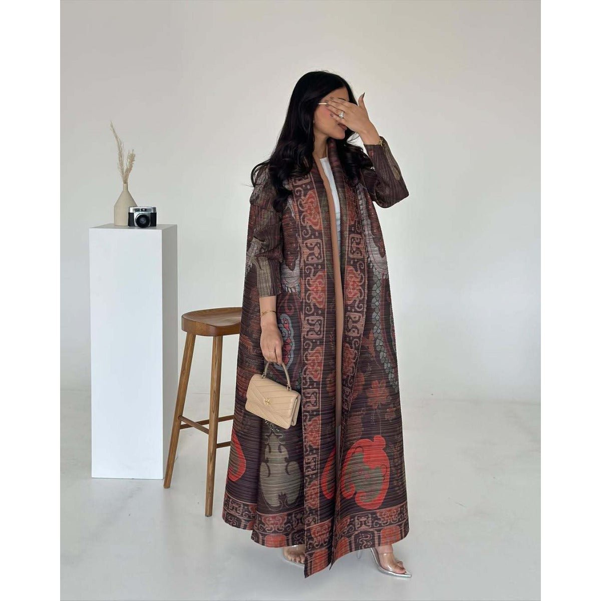 Floral Print Muslim Trench Coat - Modest Commuter Jacket Cape Robe(MOA212)