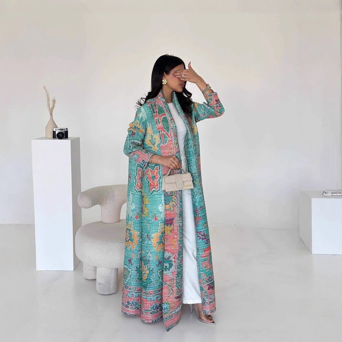 Floral Print Muslim Trench Coat - Modest Commuter Jacket Cape Robe(MOA212)
