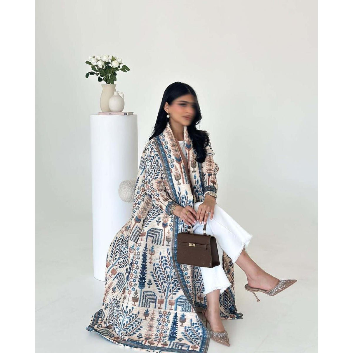 Floral Print Muslim Trench Coat - Modest Commuter Jacket Cape Robe(MOA212)