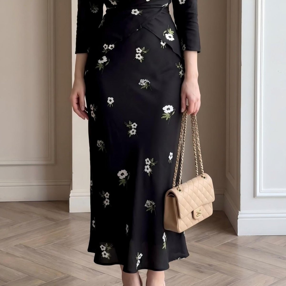 Floral Print Twist-Front Midi Dress(MS463)