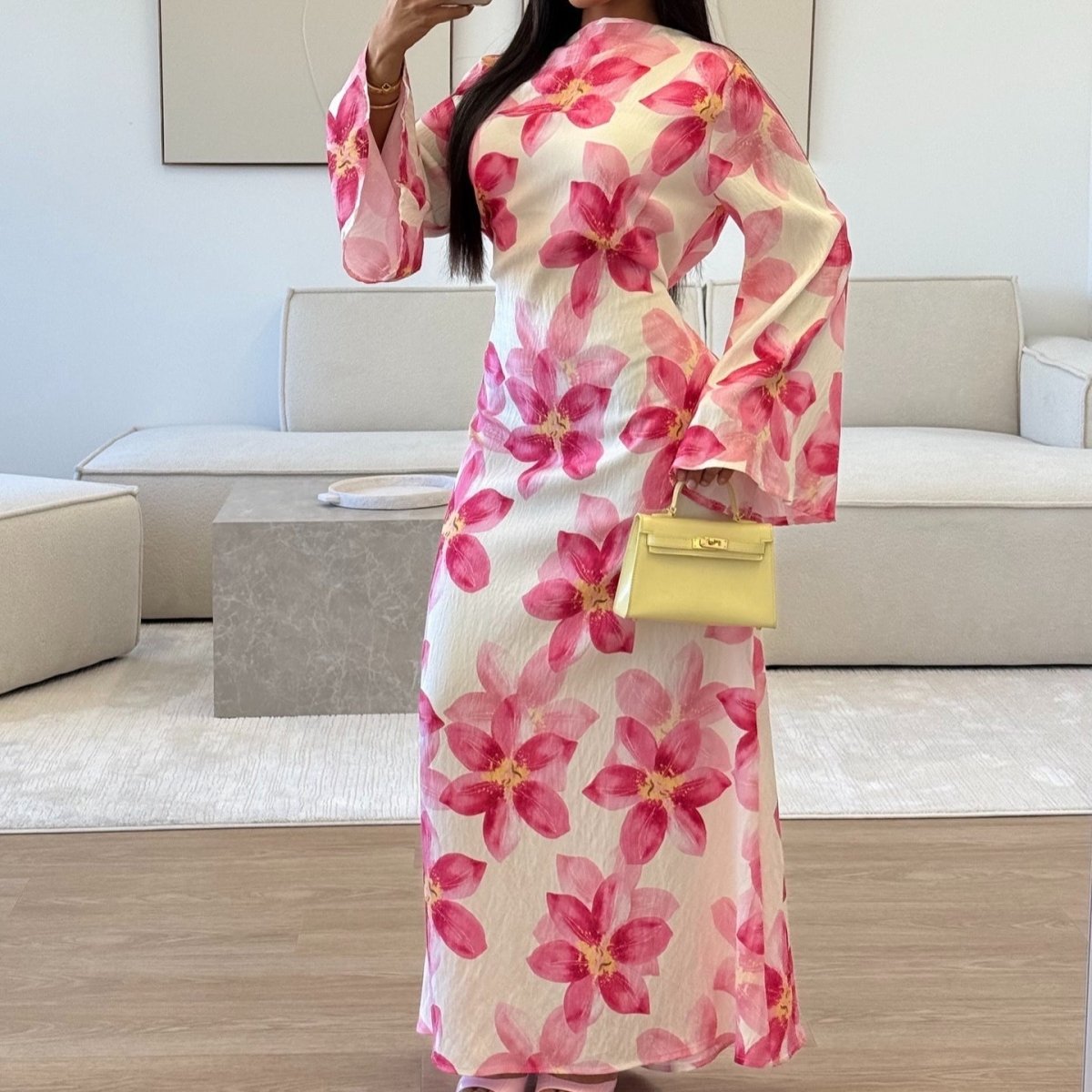 Floral Print Washed Crinkle Maxi Dress(MS437)