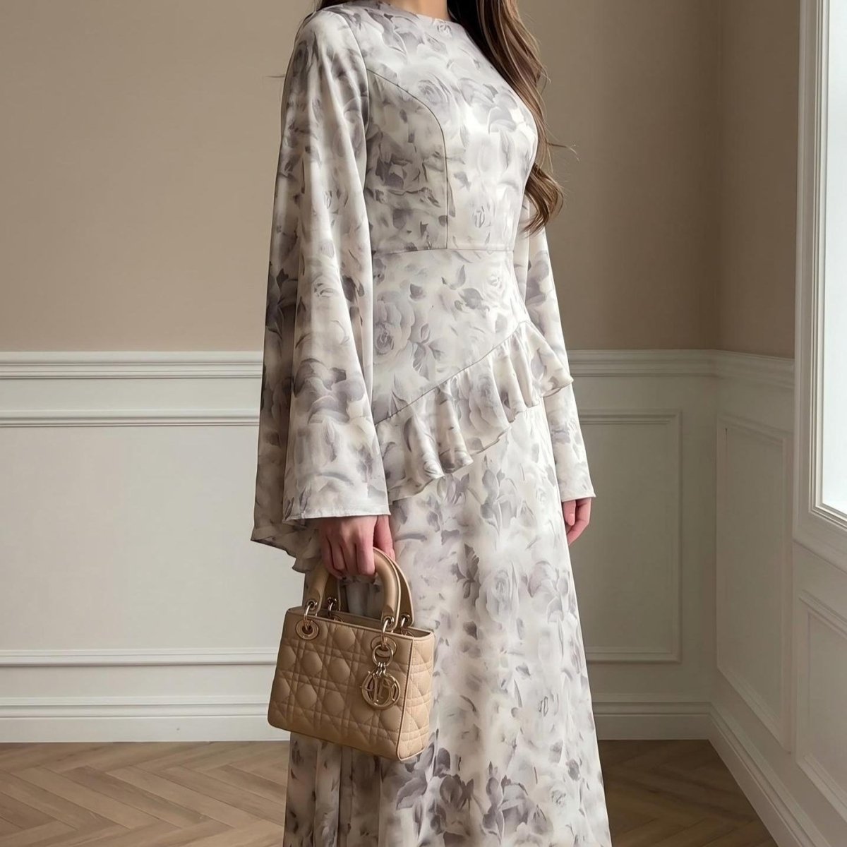 Floral Satin Maxi Dress(MS444)