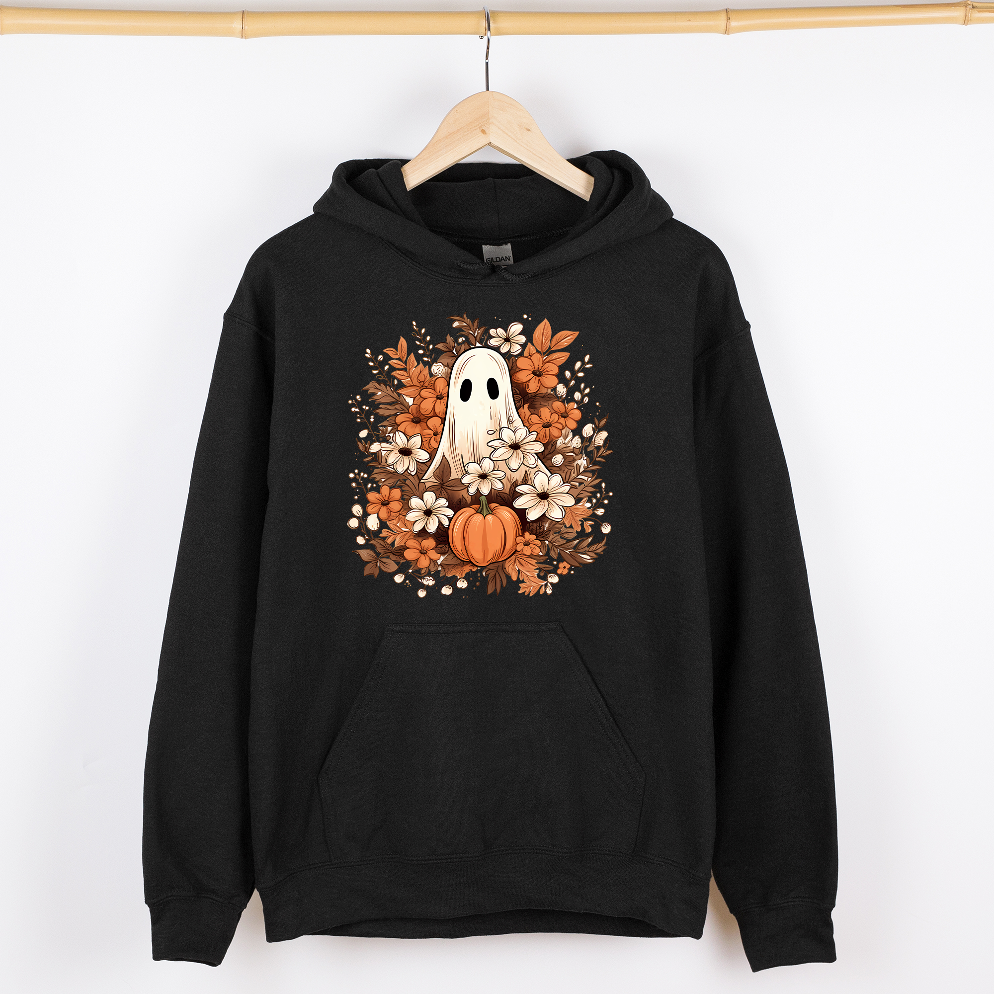 Floral Ghost Vintage Halloween Witch Spooky Raven Crow Artwork Moonlit Shadows Graphic Hoodie