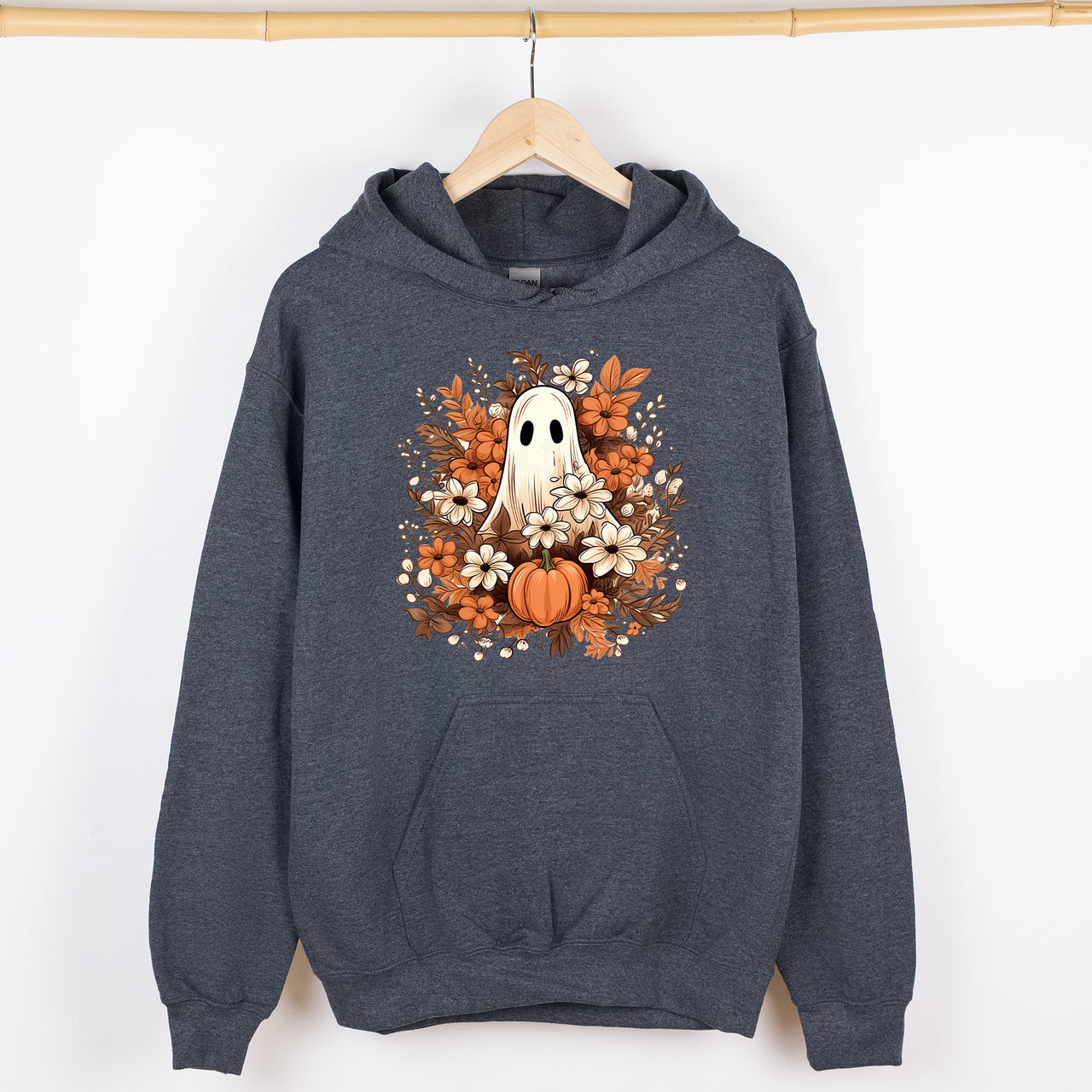 Floral Ghost Vintage Halloween Witch Spooky Raven Crow Artwork Moonlit Shadows Graphic Hoodie