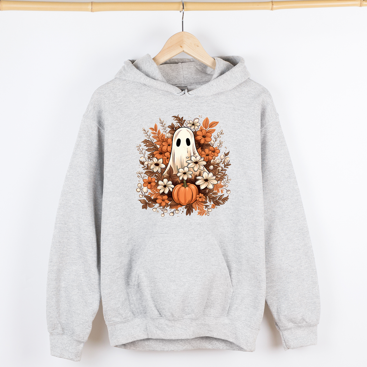 Floral Ghost Vintage Halloween Witch Spooky Raven Crow Artwork Moonlit Shadows Graphic Hoodie