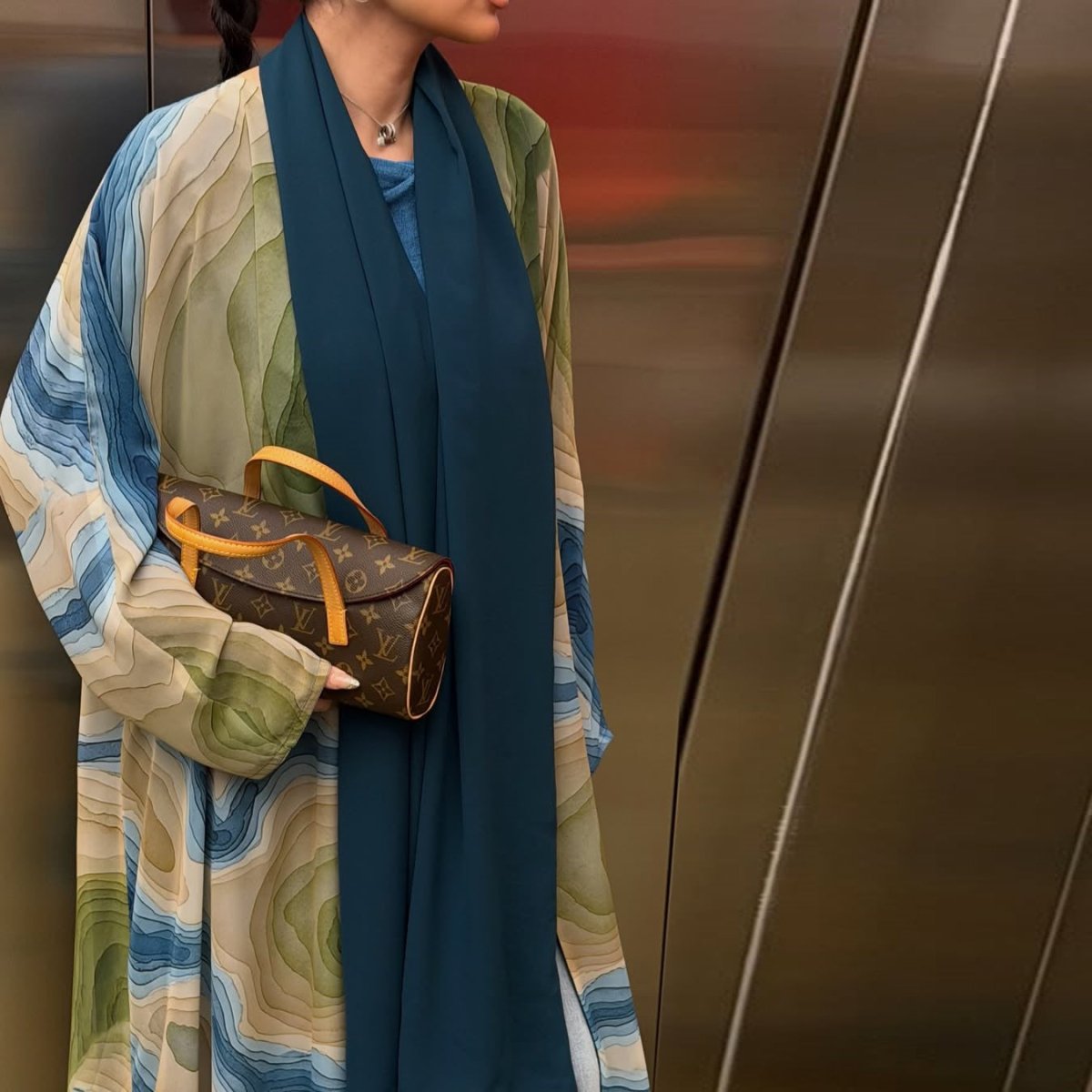 Fluid Topographic Print Open Abaya & Matching Hijab Set(MOA331)