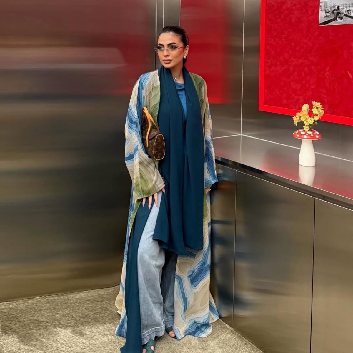 Fluid Topographic Print Open Abaya & Matching Hijab Set(MOA331)