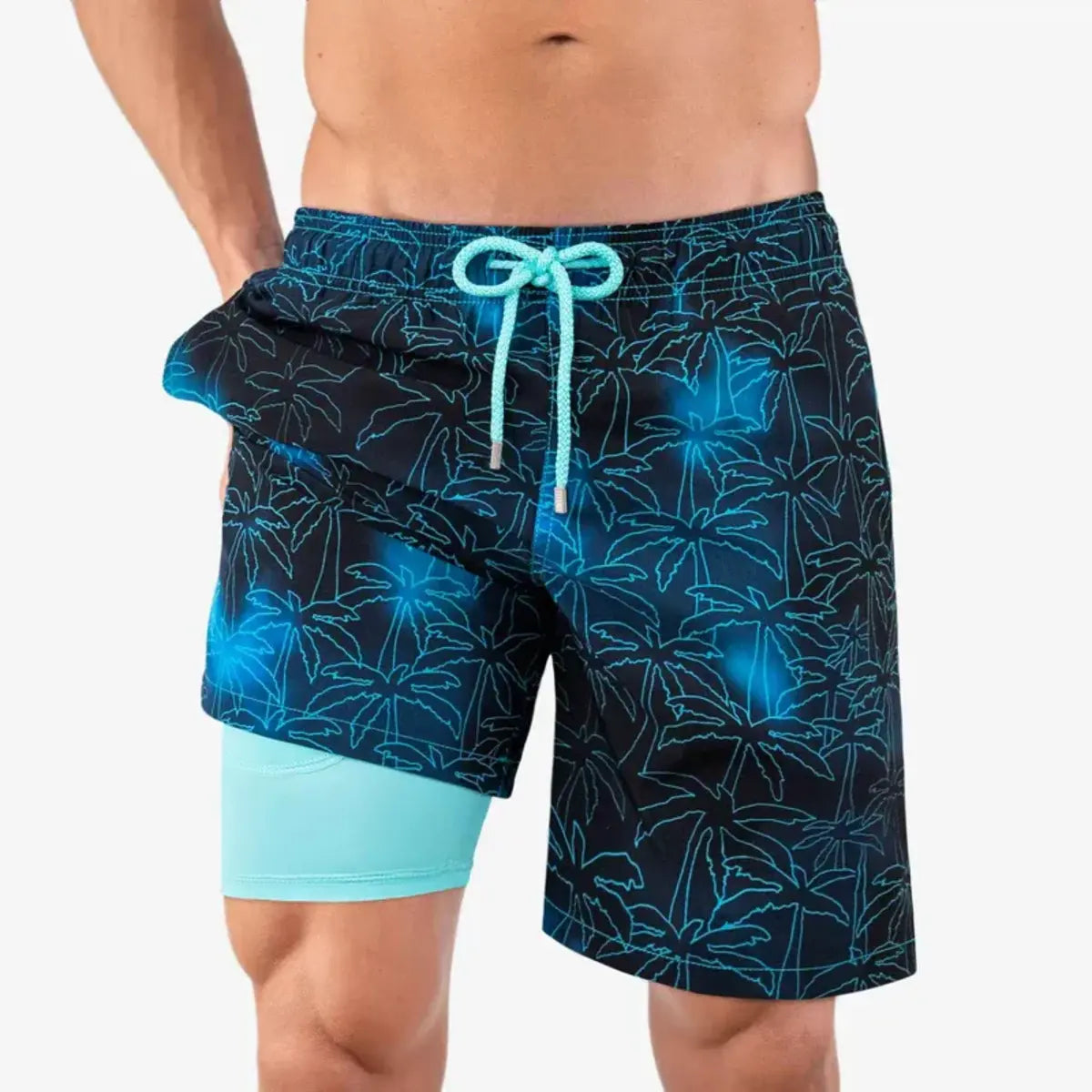 Men’s Premium Compression-Lined Hybrid Shorts – Foggy Palms