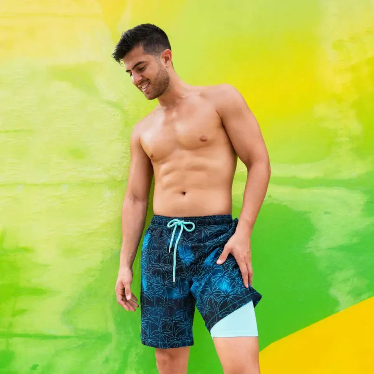 Men’s Premium Compression-Lined Hybrid Shorts – Foggy Palms
