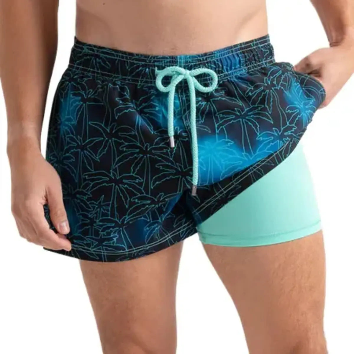 Men’s Premium Compression-Lined Hybrid Shorts – Foggy Palms