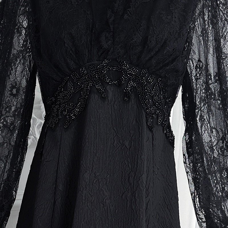 French Lace V-Neck Maxi Dress(MS361)