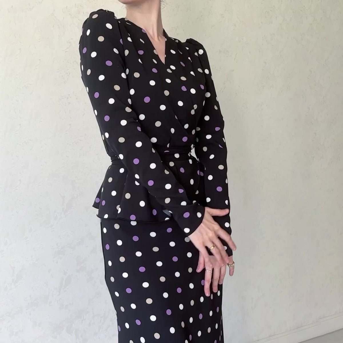 French Polka Dot V-Neck Fishtail Wedding and Holiday Dress Abaya (MA197)