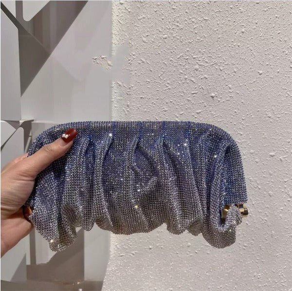 Full of Diamond Pleated Clouds Dinner Bag One Shoulder Crossbody Clamp Women's Bag (MAC257)